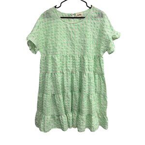 Bibi Green White Plaid Tiered Babydoll Dress Sz XL